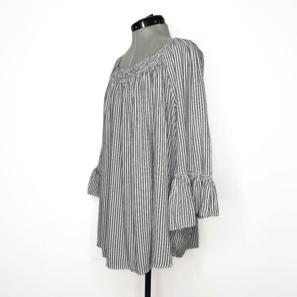 Terra & Sky Striped Off-the-Shoulder Smocked Boho Blouse - 1XL - Picture 3 of 9